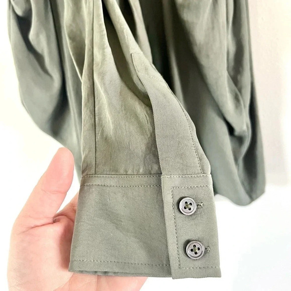 Alexander Wang Shirt Front Tie Waist Full Button Army Green Silky Skirt Size 2 - Picture 9 of 16